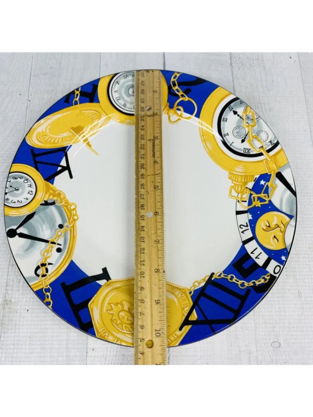 Furio FUO33 Blue Band Gold Pocket Watches Stoneware White Dinner Plates Set 4